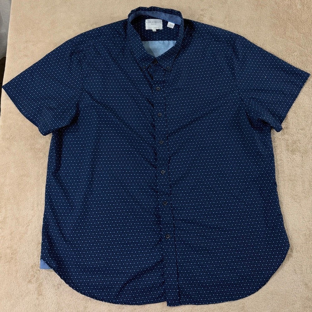 CON.STRUCT Slim Fit Shirt Mens XXL Navy Blue Micro Dot short sleeve Button EUC